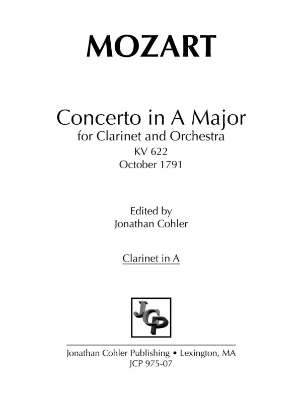 Clarinet and Basset Clarinet in A Page 1 - Clarinet in A Title Page