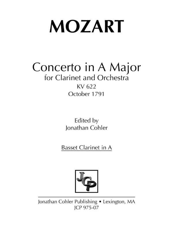 Clarinet and Basset Clarinet in A Page 17 - Basset Clarinet in A Title Page